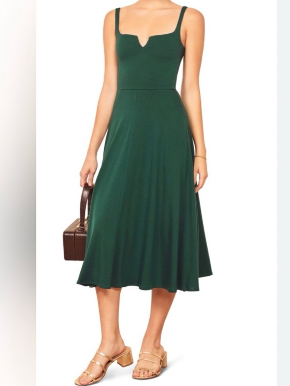 Reformation Zarina Emerald Green Midi Dress with side pockets Size Small